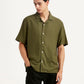 Men's Solid Olive Relaxed Fit Camp Shirt - Styleshot View