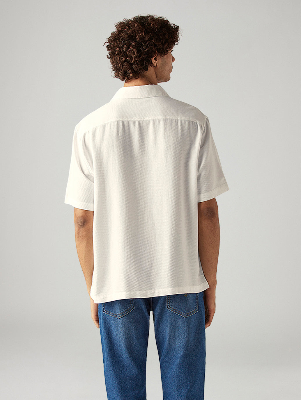 Men's Solid Relaxed Fit Resort Collar Shirt - Back View