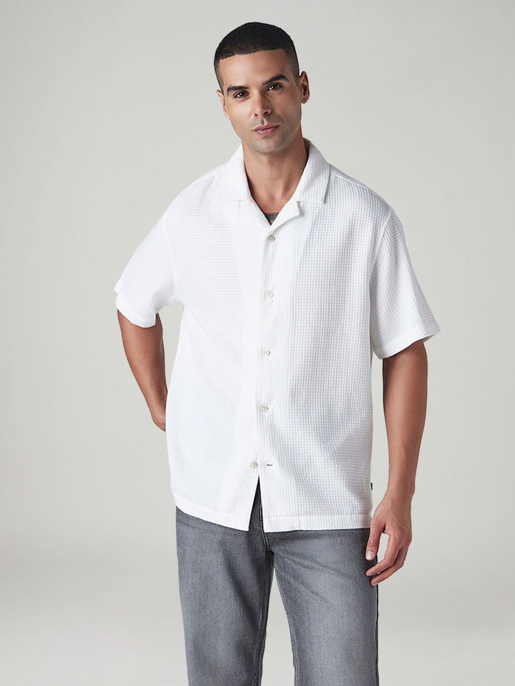 Men's Textured Relaxed Fit Dobby Resort Collar Shirt