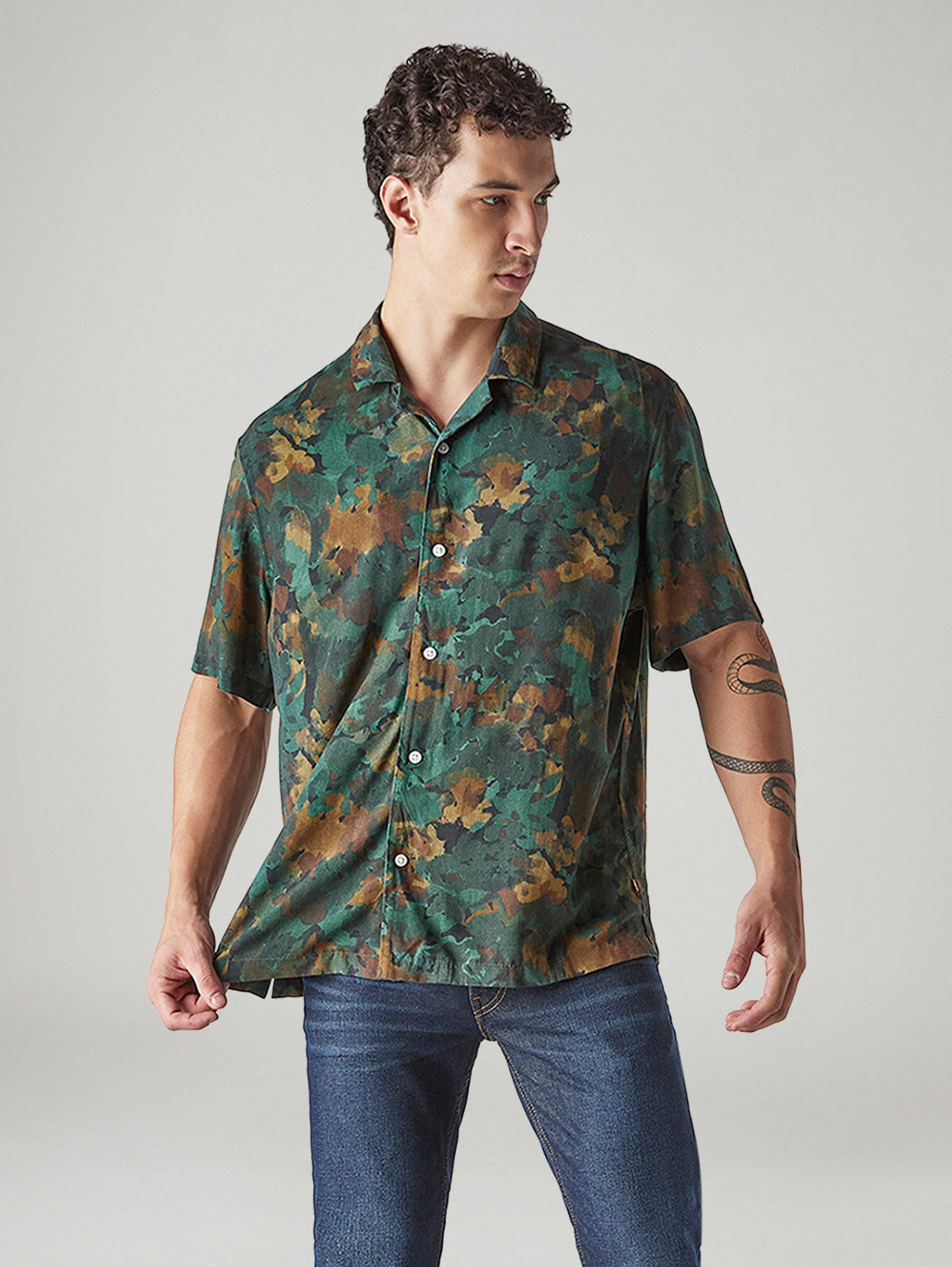 Men's Printed Relaxed Fit Resort Collar Shirt