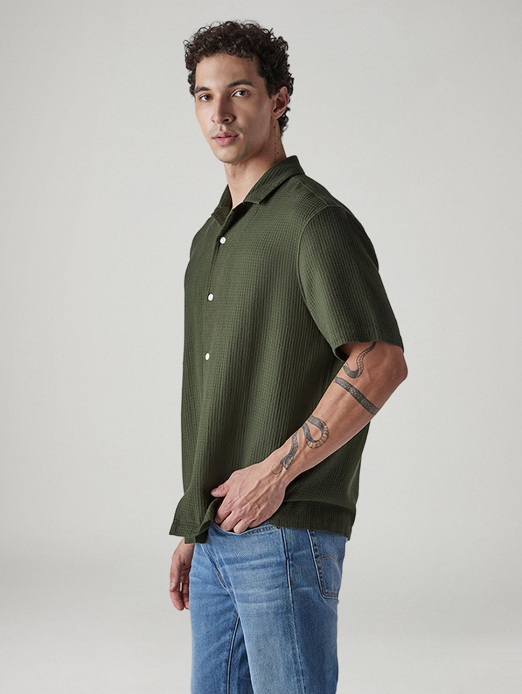 Men's Textured Relaxed Fit Shirt - Side View