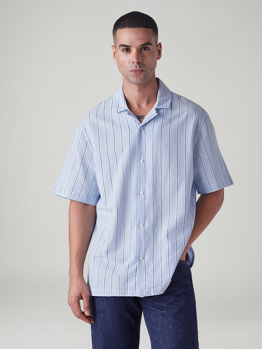 Men's Striped Relaxed Fit Dobby Shirt - Front View