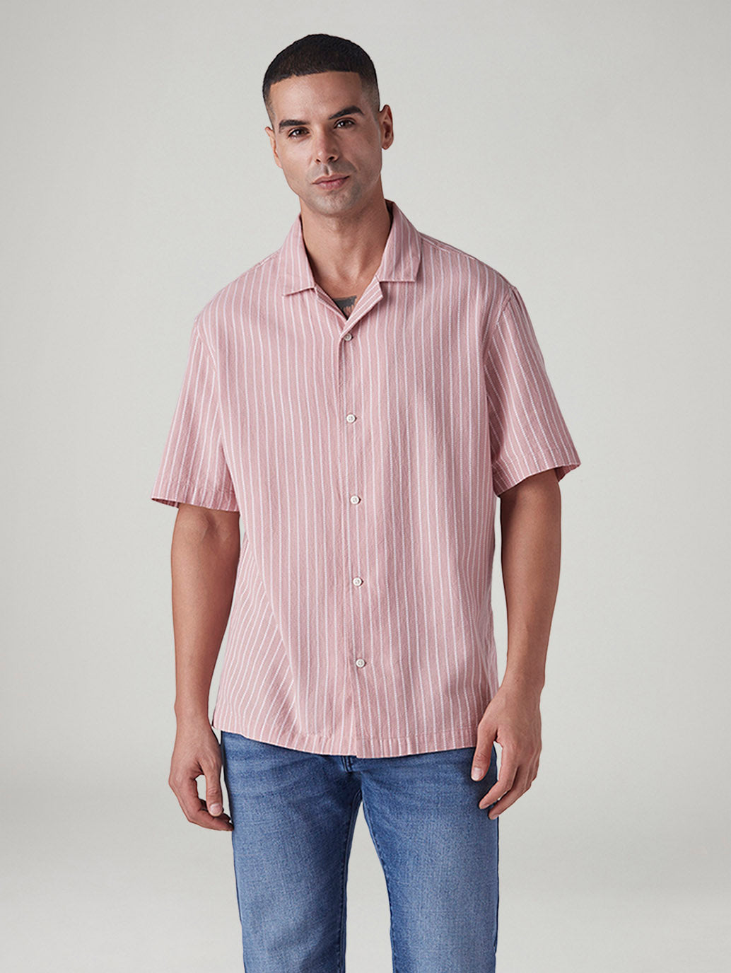 Men's Striped Relaxed Fit Dobby Shirt - Front View