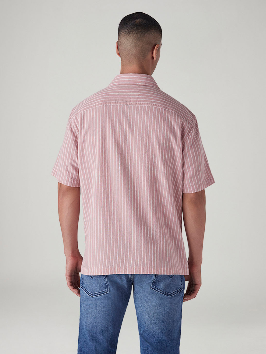 Men's Striped Relaxed Fit Dobby Shirt - Back View