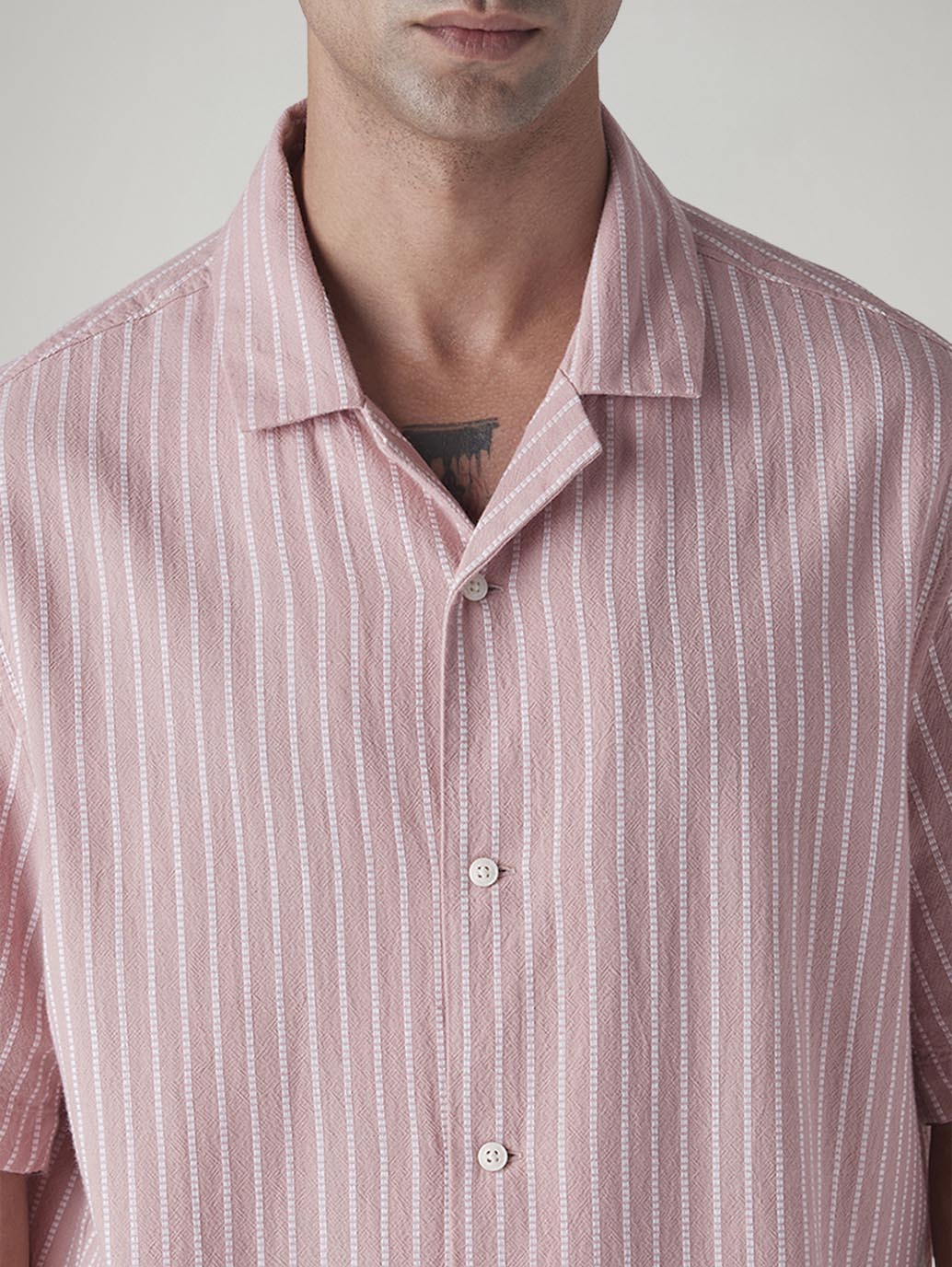 Men's Striped Relaxed Fit Dobby Shirt - Detail View