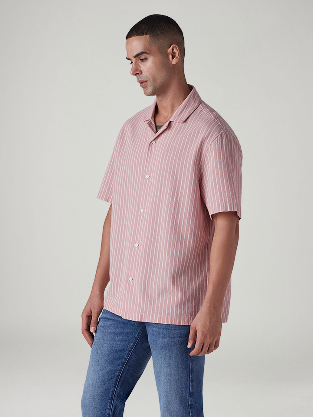 Men's Striped Relaxed Fit Dobby Shirt - Side View