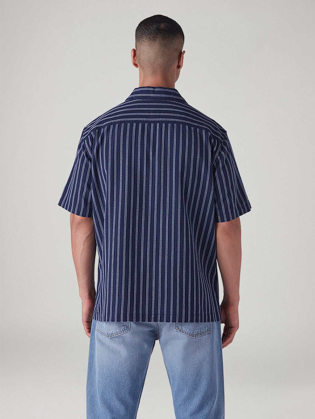 Men's Striped Relaxed Fit Dobby Shirt - Back View