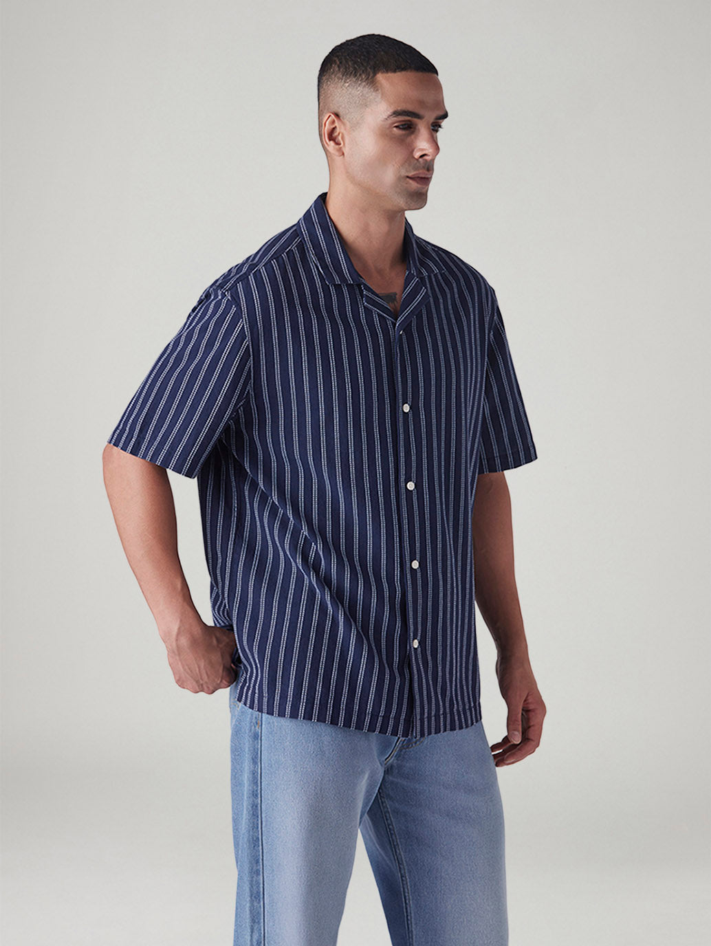 Men's Striped Relaxed Fit Dobby Shirt - Side View