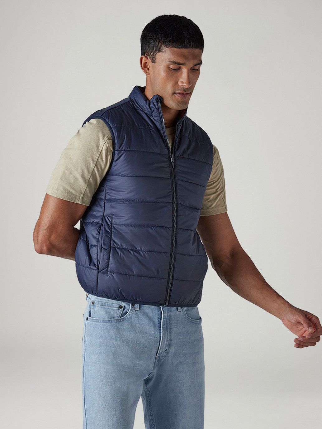 Men's Quilted Slim Fit Reversible Puffer Jacket - Side View