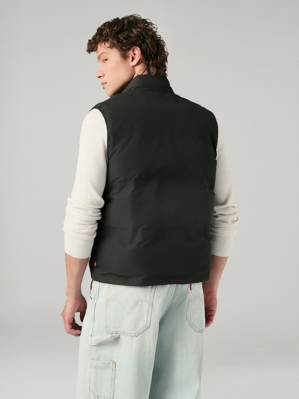 Men's Solid Slim Fit Puffer Jacket - Back View