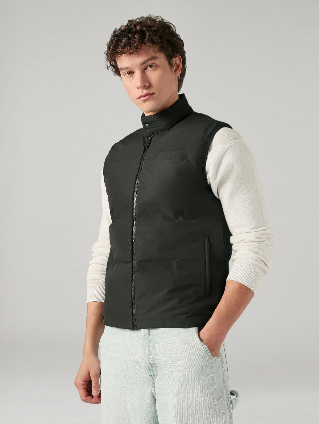 Men's Solid Slim Fit Puffer Jacket - Side View