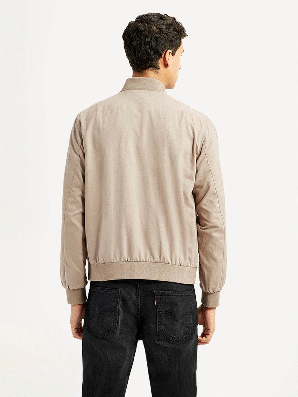 Men's Solid Beige Bomber Jacket - Back View