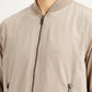 Men's Solid Beige Bomber Jacket - Detail View