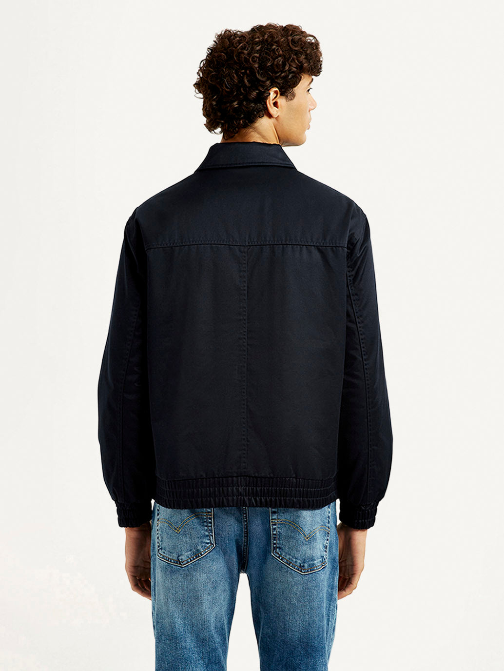 Men's Navy Solid Slim Fit Jacket - Back View
