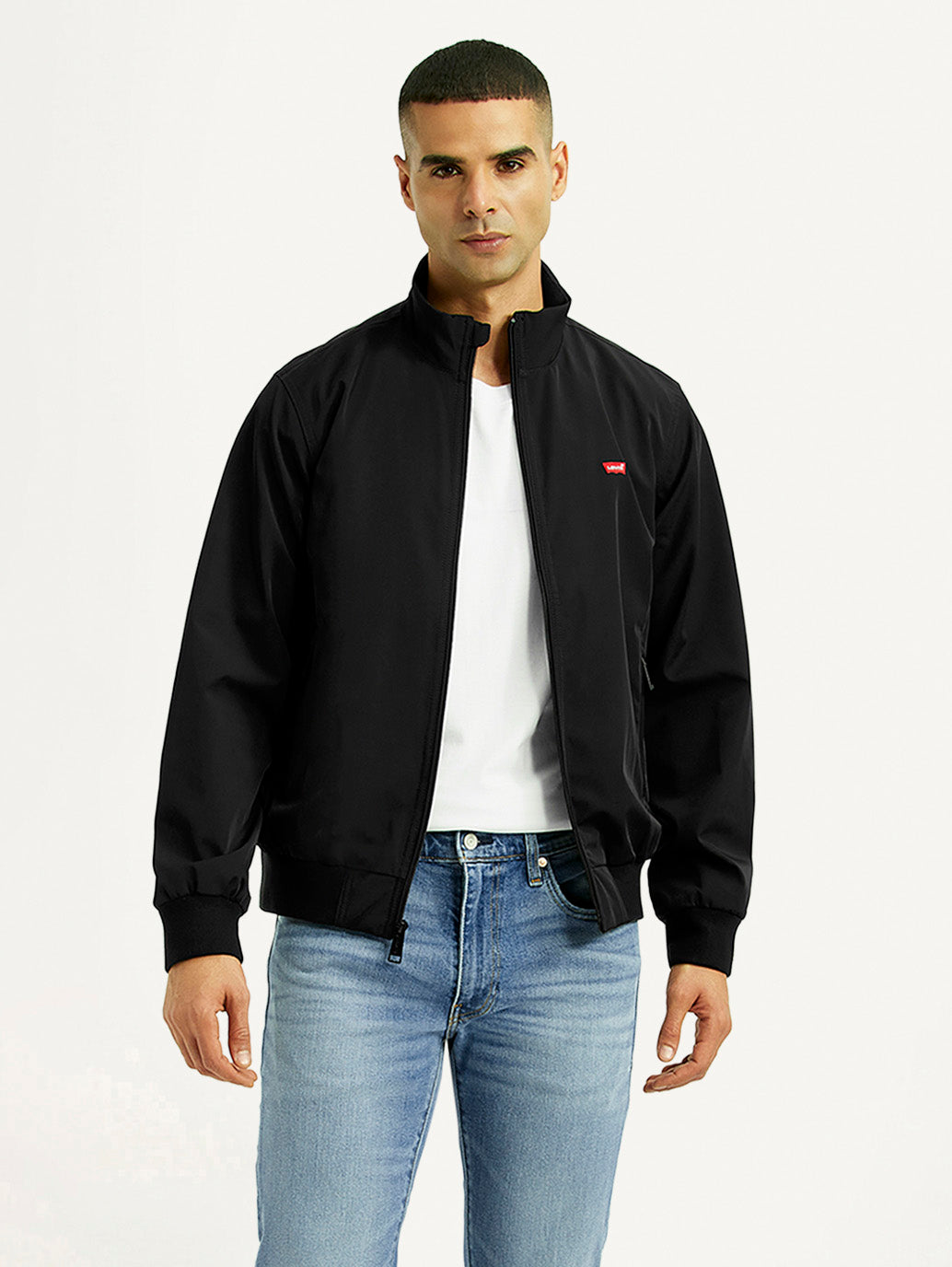 Men's Solid Black Bomber Jacket - Styleshot View