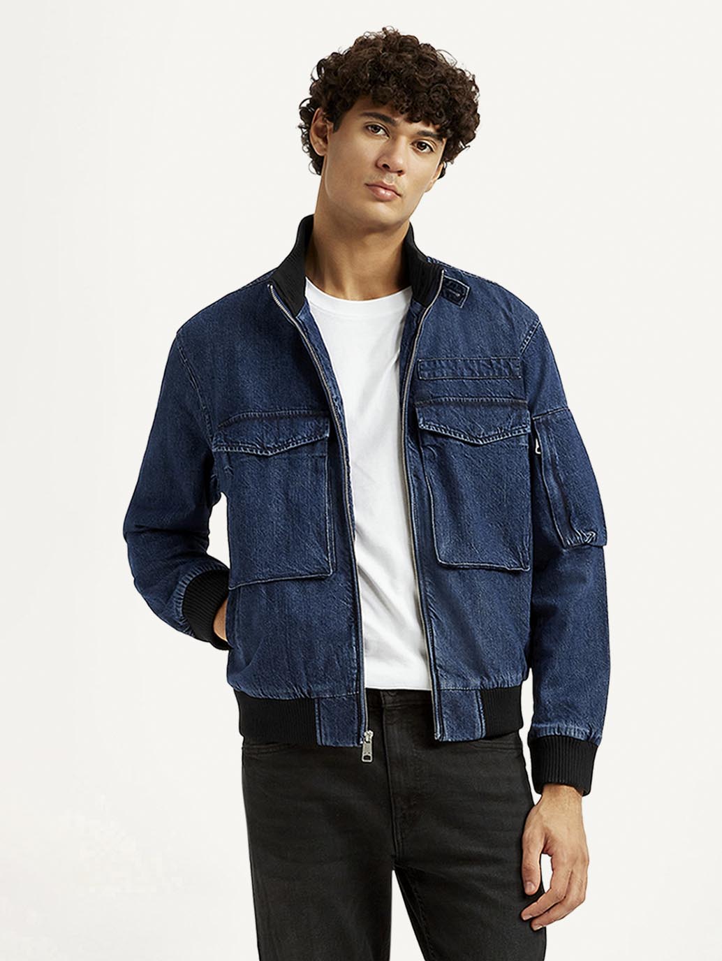 Men's Colorblock Dark Blue Denim Jacket