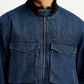 Men's Colorblock Dark Blue Denim Jacket - Detail View
