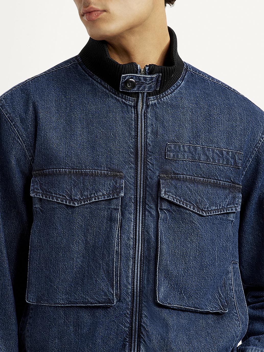 Men's Colorblock Dark Blue Denim Jacket - Detail View