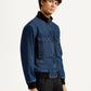 Men's Colorblock Dark Blue Denim Jacket - Side View