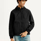 Men's Solid Black Windcheater Jacket - Front View
