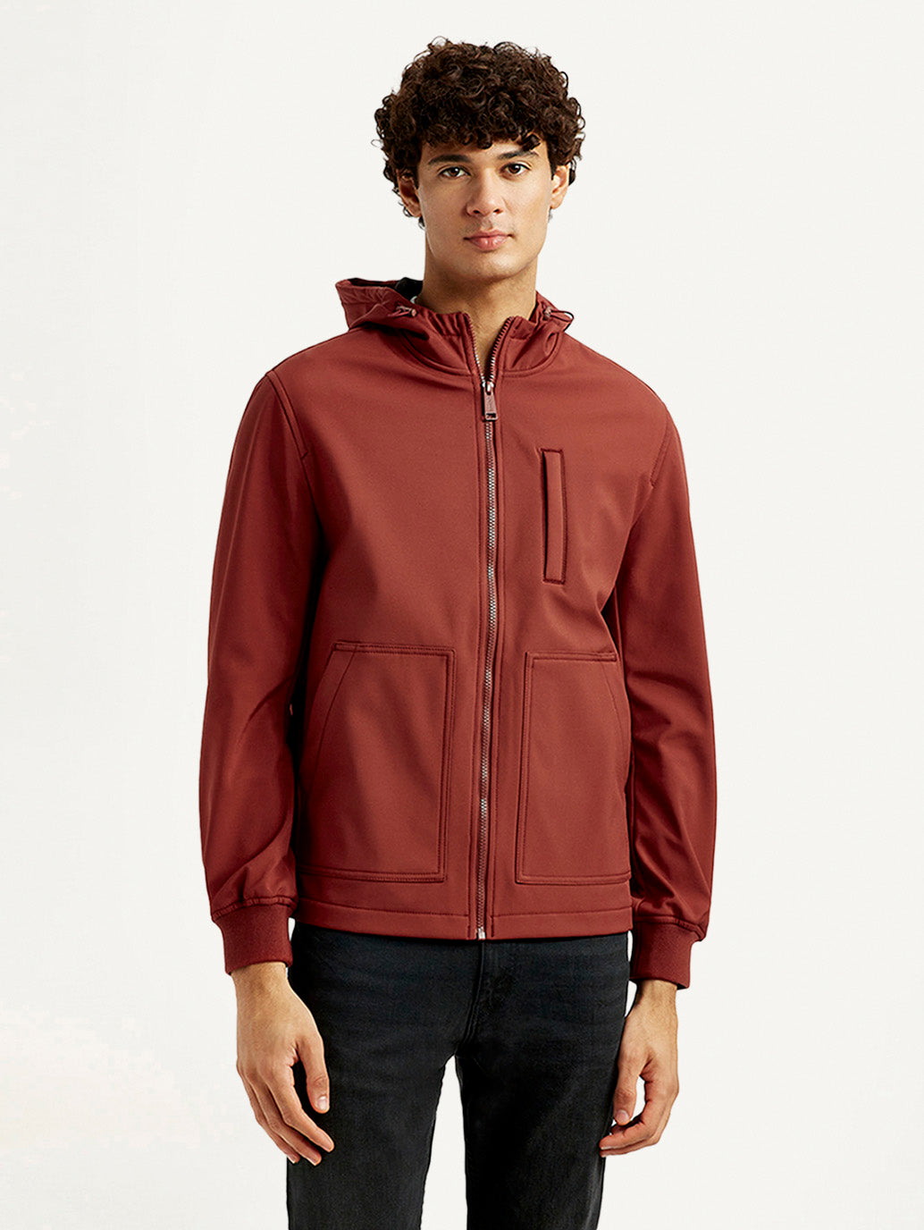 Men's Solid Rust Windcheater Jacket - Front View