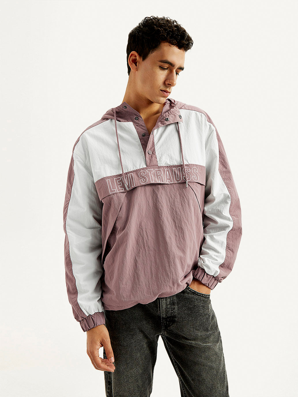 Men's Colorblock Mauve Windcheater Jacket - Elevated View