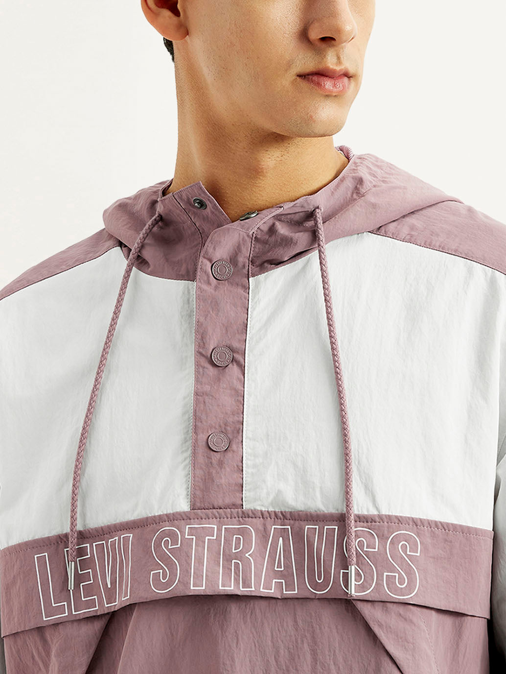 Men's Colorblock Mauve Windcheater Jacket - Detail View