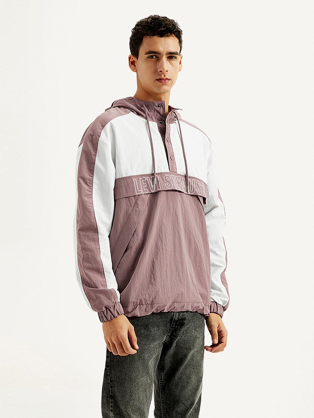 Men's Colorblock Mauve Windcheater Jacket - Side View