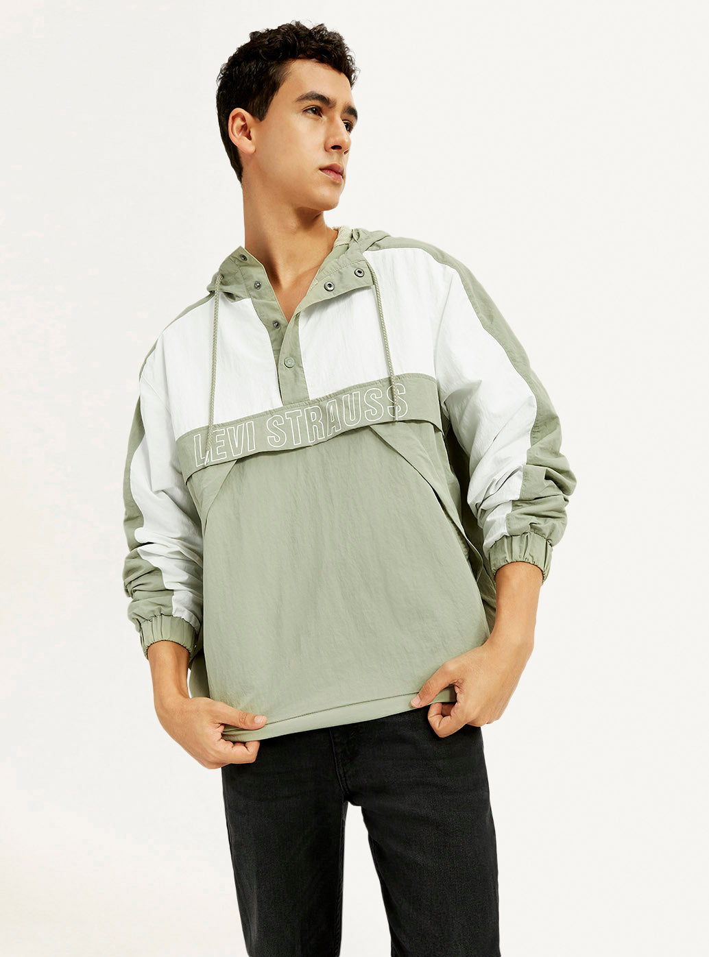 Men's Colorblock Green Windcheater Jacket - Elevated View