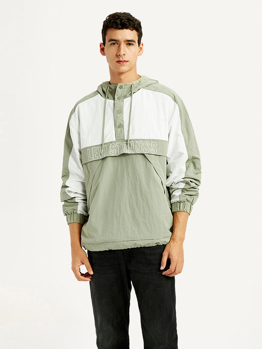 Men's Colorblock Green Windcheater Jacket - Front View
