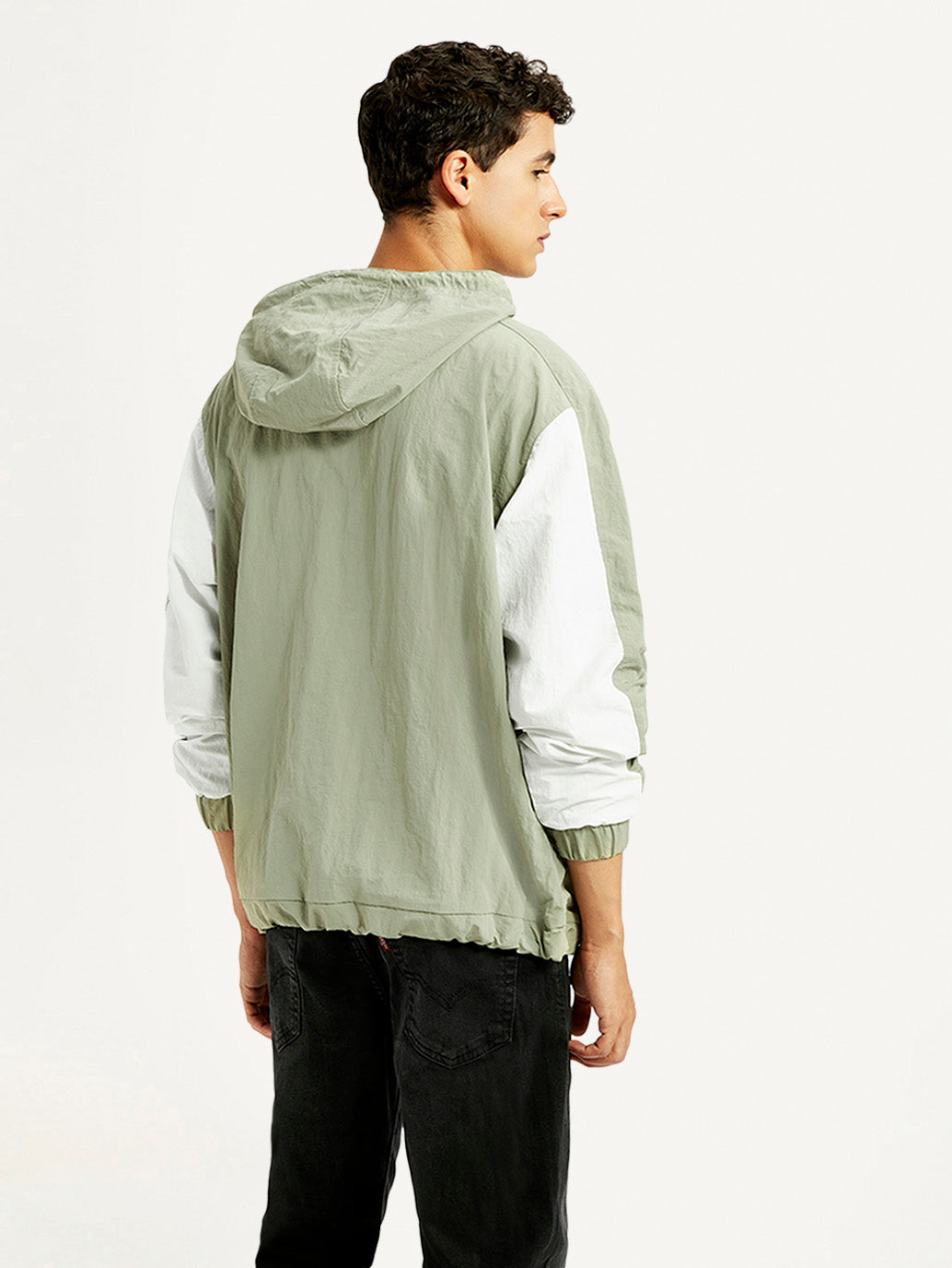 Men's Colorblock Green Windcheater Jacket - Back View