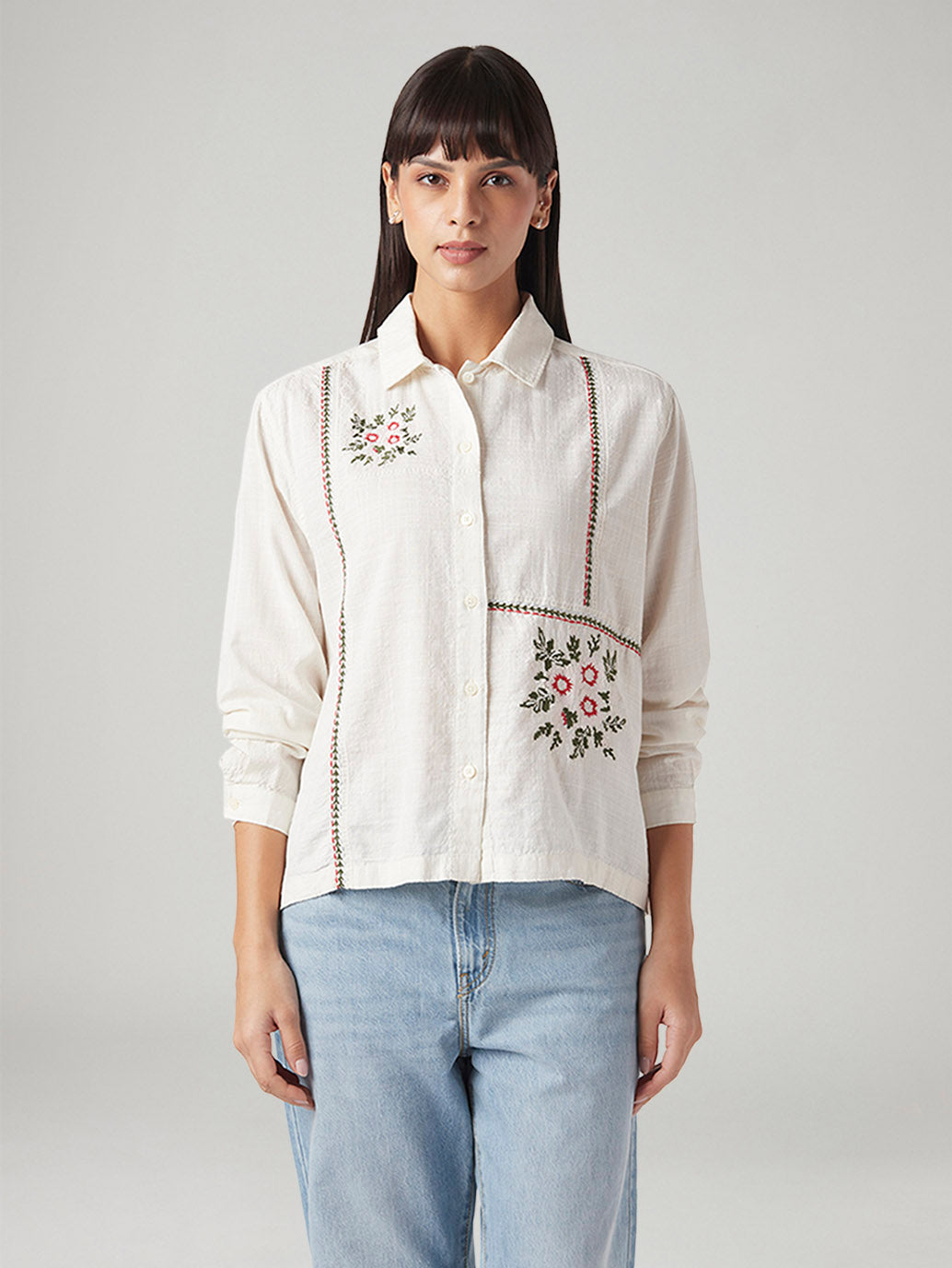 Women's Embroidered Regular Fit Shirt - Front View