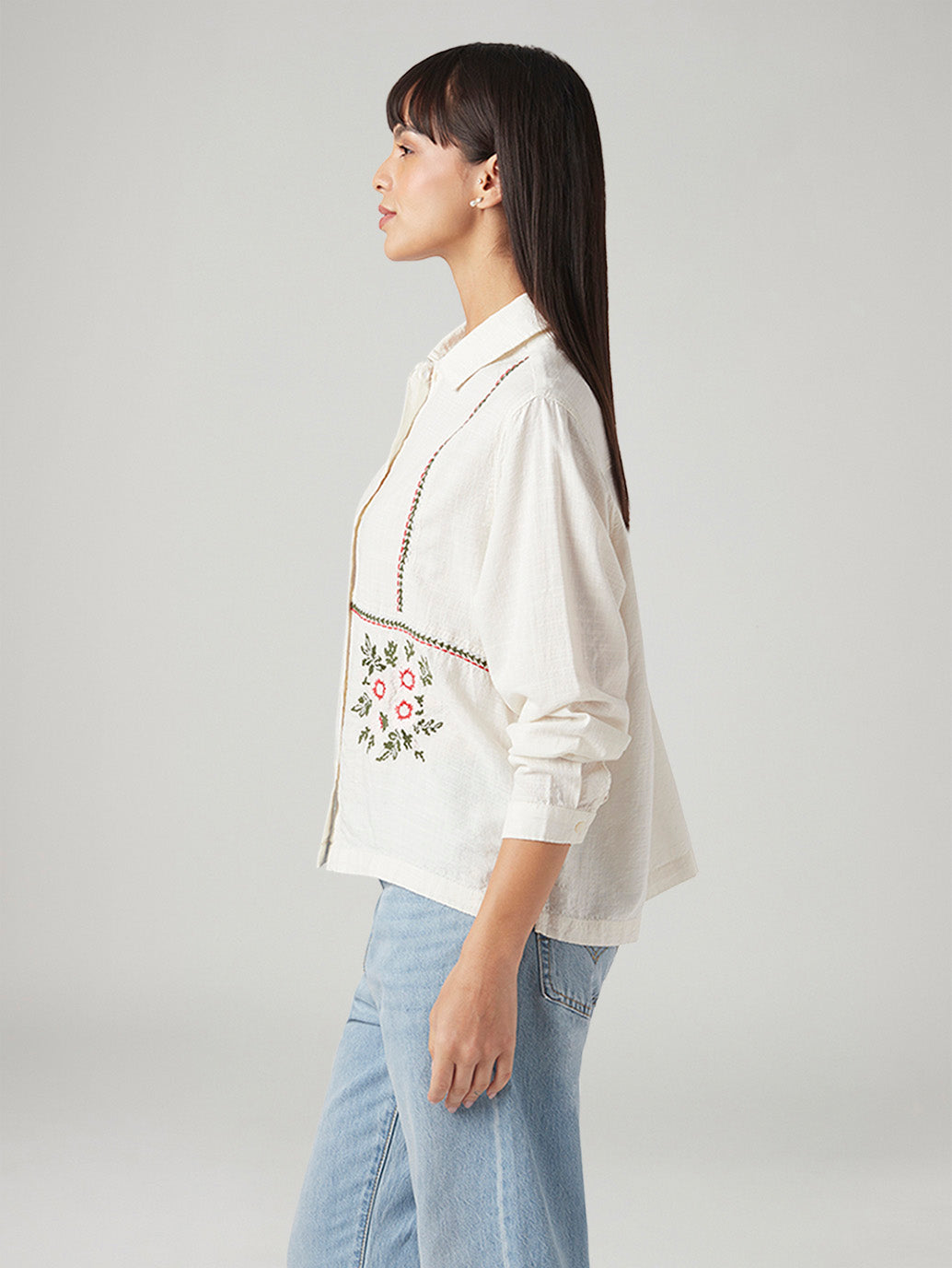 Women's Embroidered Regular Fit Shirt - Side View