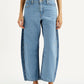 Women's Light Blue Baggy Dad Barrel Fit Mid Rise Jeans - Front View