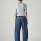 Women's Med Indigo Baggy Dad Barrel Loose Fit Mid Rise Jeans - Back View