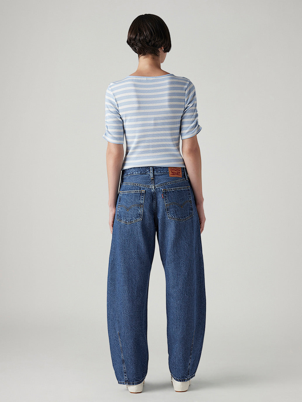 Women's Med Indigo Baggy Dad Barrel Loose Fit Mid Rise Jeans - Back View