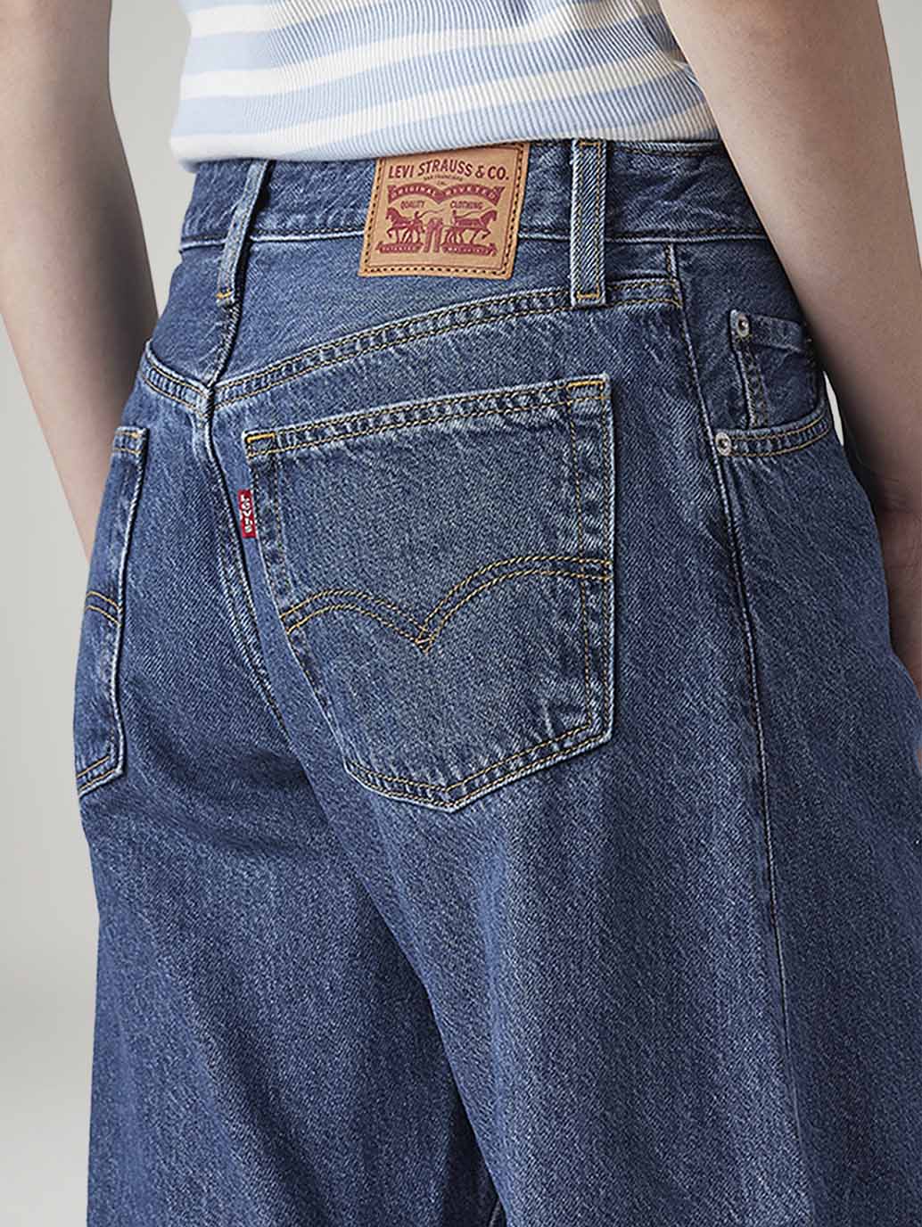 Women's Med Indigo Baggy Dad Barrel Loose Fit Mid Rise Jeans - 20 View