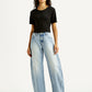 Women's Light Indigo Baggy Dad Barrel Fit High Rise Jeans - Front View