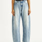 Women's Light Indigo Baggy Dad Barrel Fit High Rise Jeans - Front View