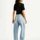 Women's Light Indigo Baggy Dad Barrel Fit High Rise Jeans - Back View