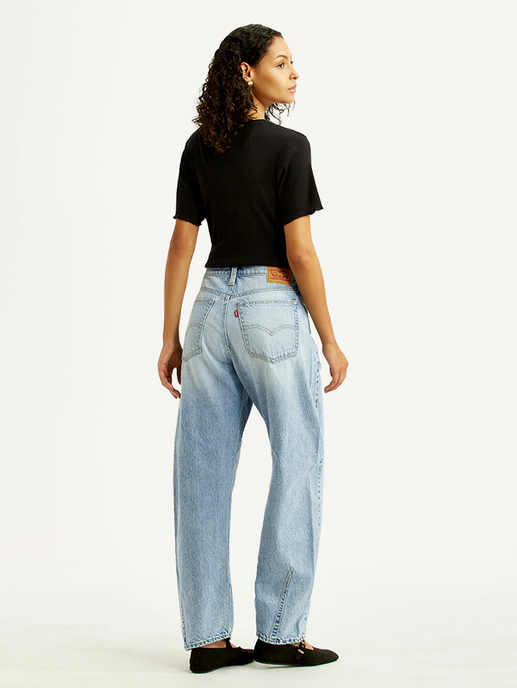 Women's Light Indigo Baggy Dad Barrel Fit High Rise Jeans - Back View