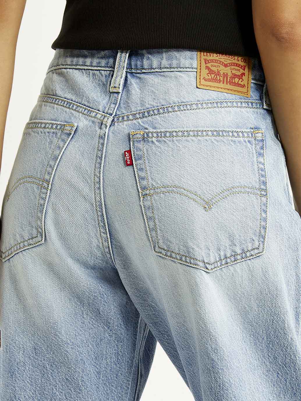 Women's Light Indigo Baggy Dad Barrel Fit High Rise Jeans - Detail View