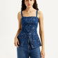 Women's Floral Indigo Square Neck Top - Styleshot View