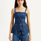 Women's Floral Indigo Square Neck Top - Front View