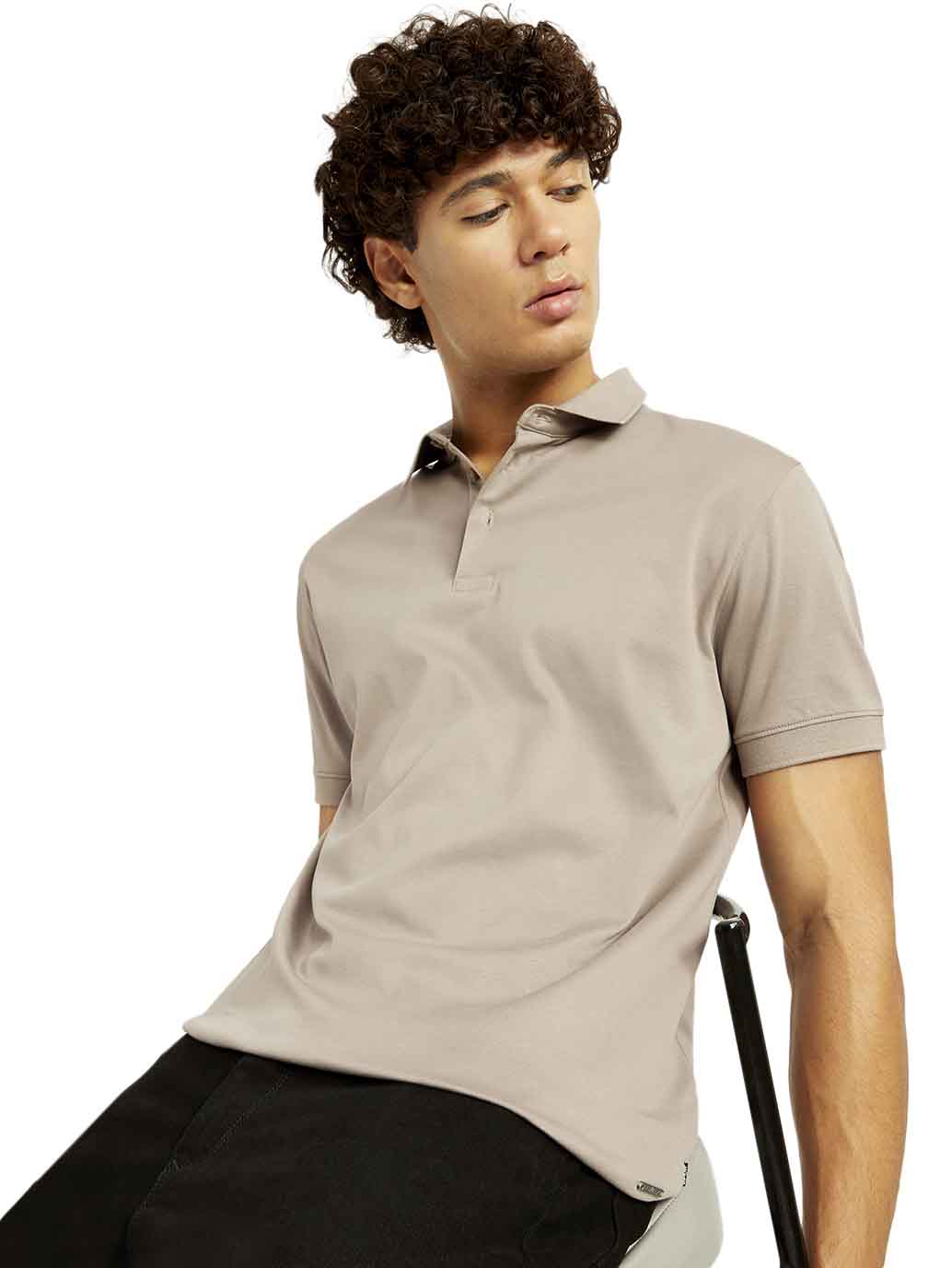 Men's Solid Beige Slim Fit Polo T-shirt