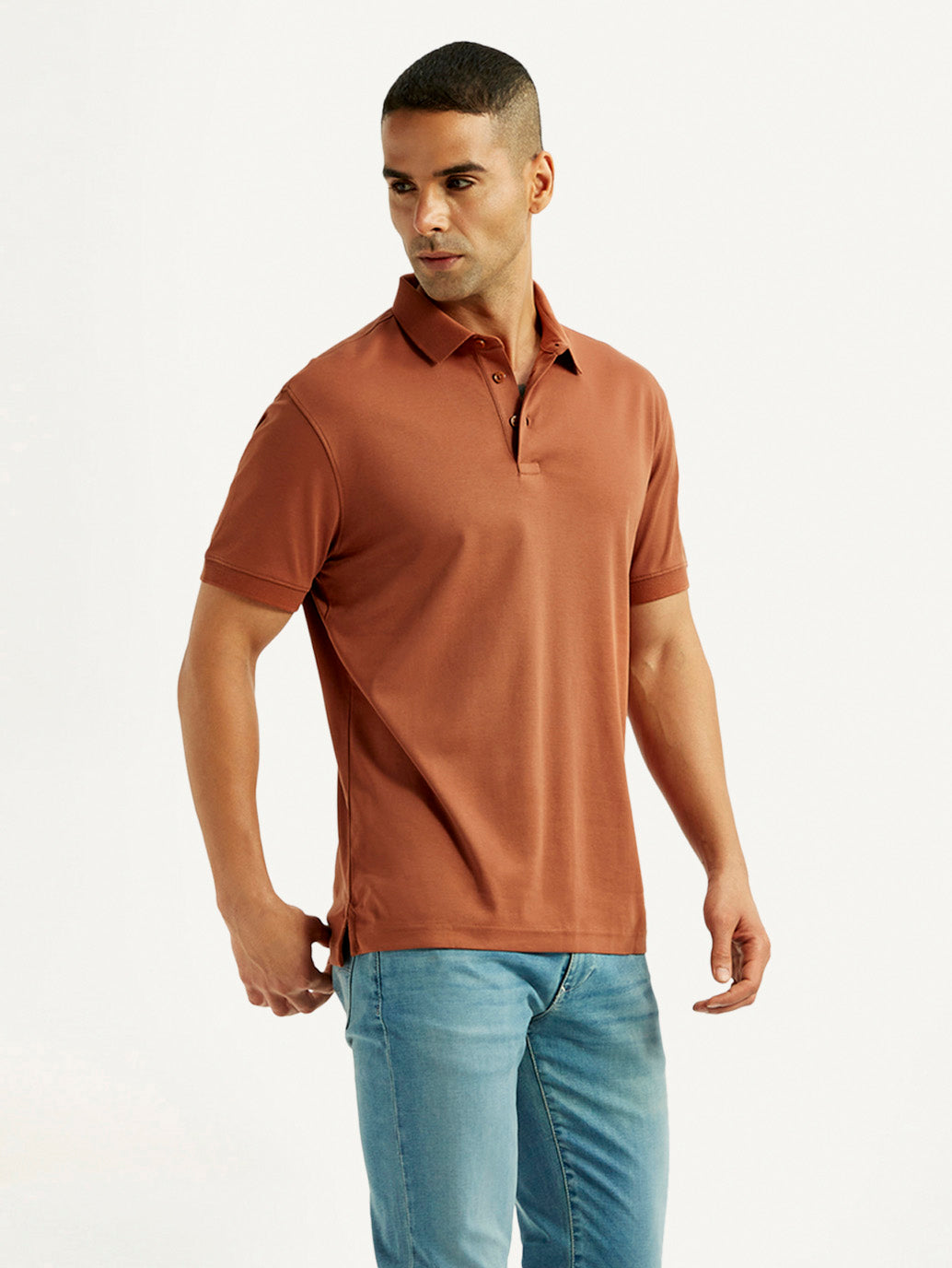 Men's Solid Rust Slim Fit Polo T-shirt - Styleshot View