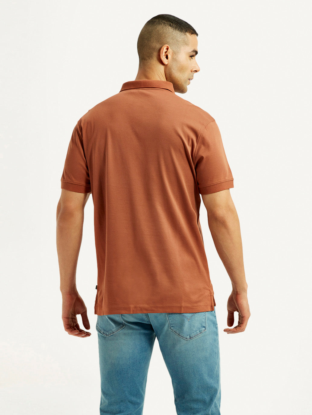 Men's Solid Rust Slim Fit Polo T-shirt - Back View