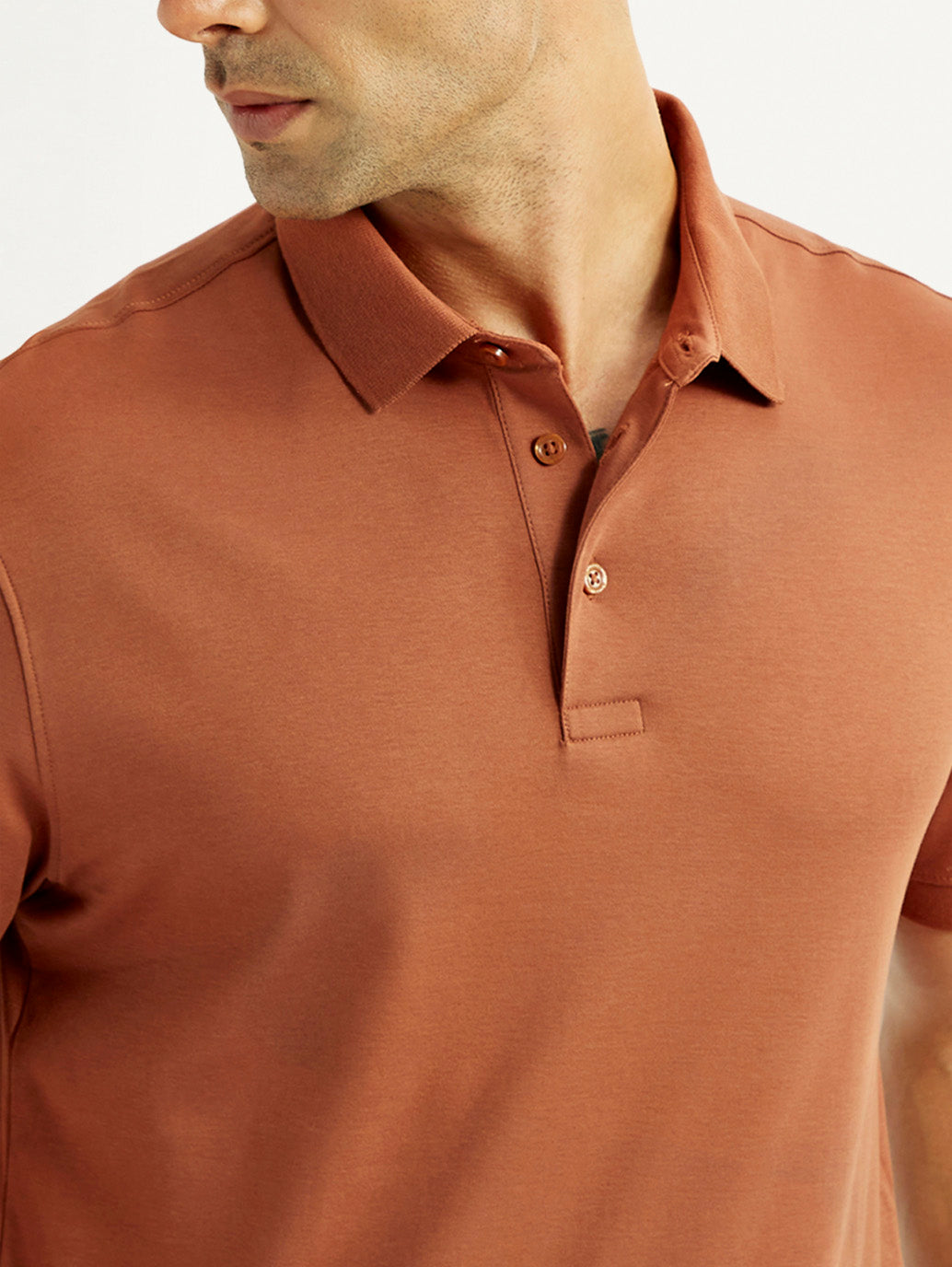 Men's Solid Rust Slim Fit Polo T-shirt - Detail View