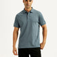Men's Solid Blue Slim Fit Polo T-shirt - Front View