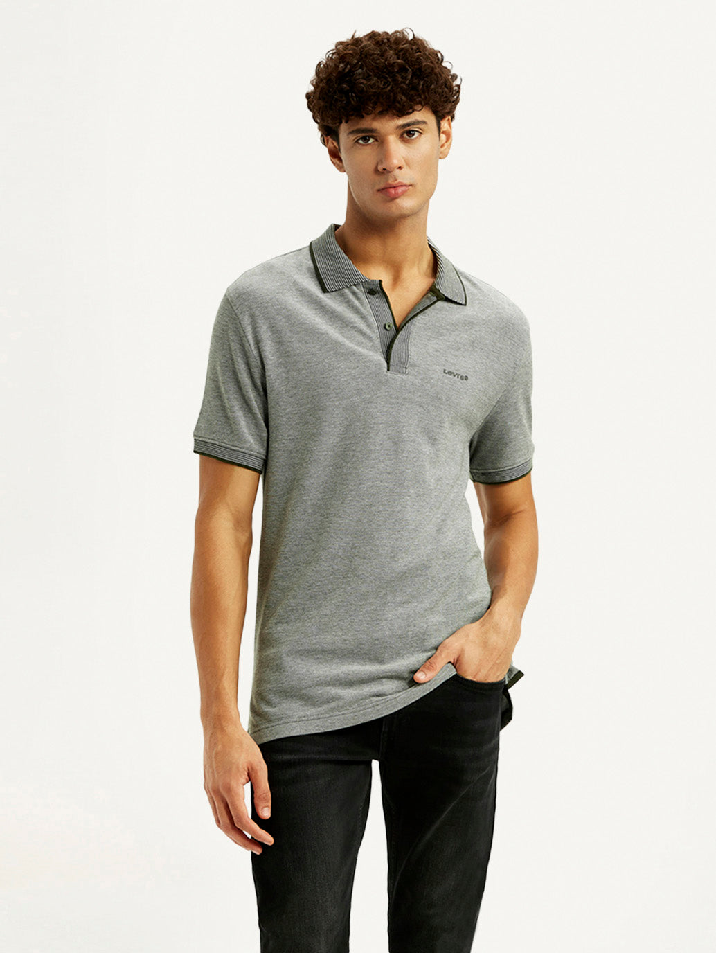 Men's Melange Grey Slim Fit Polo T-shirt - Styleshot View